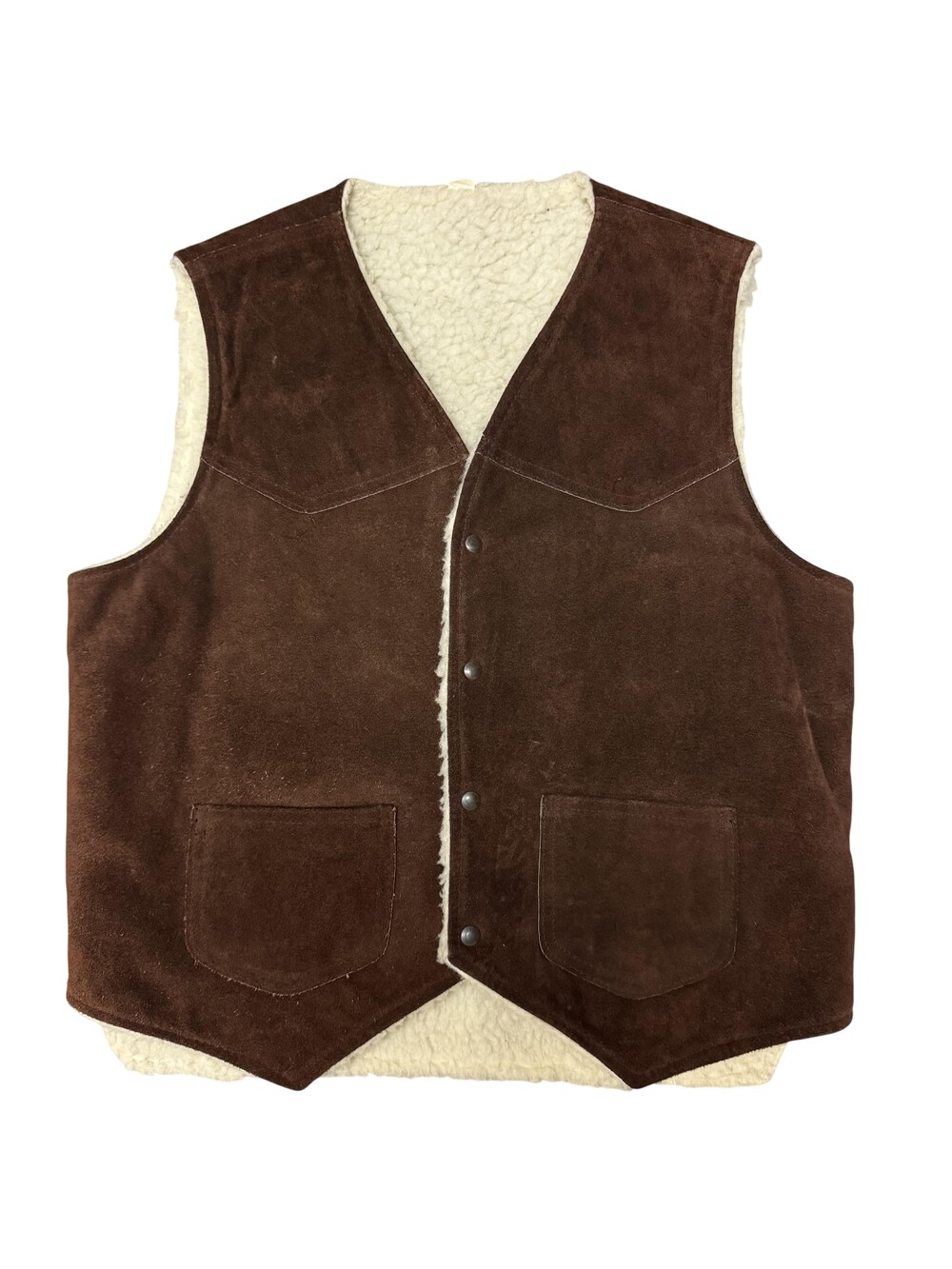 Vintage Suede Leather Vest Mens Medium Brown Sherpa Lined Western 70s Outdoor